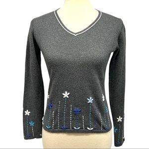 Cousin Johnny Gray Cotton Textured Floral Sweater